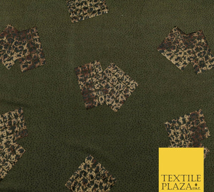 KHAKI GREEN Leopard Waffle Cube Metallic Glitter Stretch Jersey Fabric 59" 1578