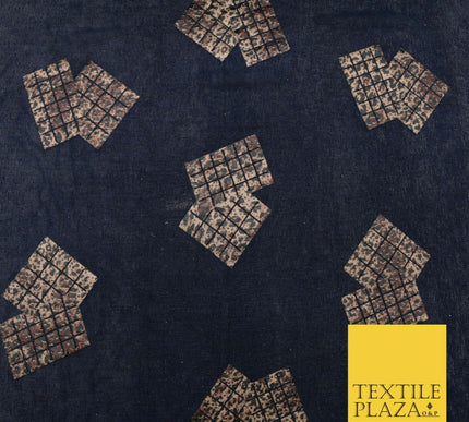 NAVY BLUE Leopard Waffle Cube Metallic Glitter Stretch Jersey Fabric - 59" 1576