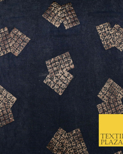 NAVY BLUE Leopard Waffle Cube Metallic Glitter Stretch Jersey Fabric - 59" 1576