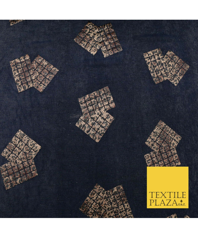 NAVY BLUE Leopard Waffle Cube Metallic Glitter Stretch Jersey Fabric - 59" 1576