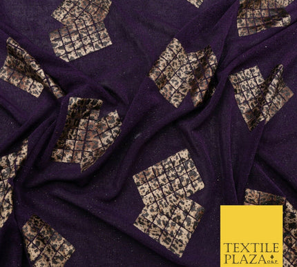 PURPLE Leopard Waffle Cube Metallic Glitter Stretch Jersey Fabric - 59" 1574