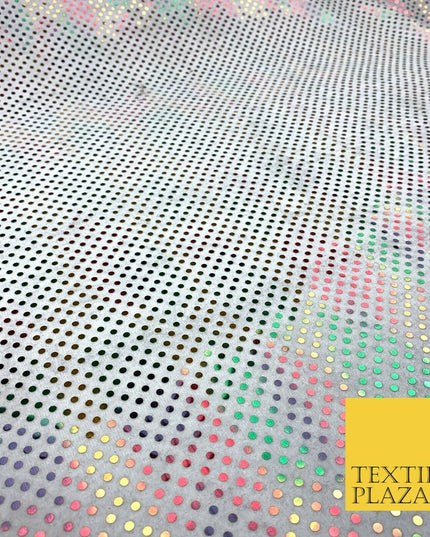 Multicolour Rainbow 3mm Sequin White Velour Fabric Stretch Sparkle Dress NHS1778