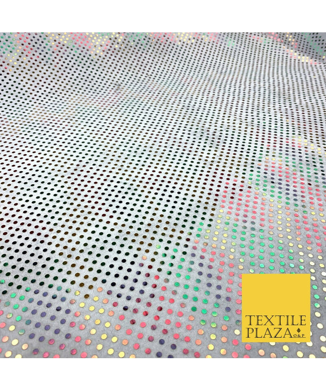 Multicolour Rainbow 3mm Sequin White Velour Fabric Stretch Sparkle Dress NHS1778
