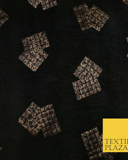 BLACK Leopard Waffle Cube Metallic Glitter Stretch Jersey Fabric - 59" 1573