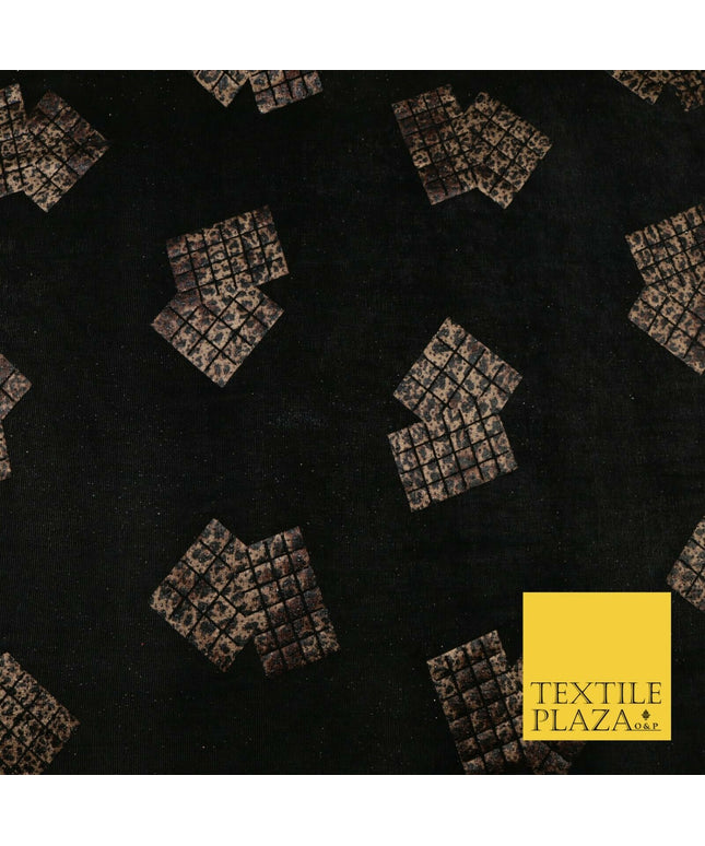 BLACK Leopard Waffle Cube Metallic Glitter Stretch Jersey Fabric - 59" 1573