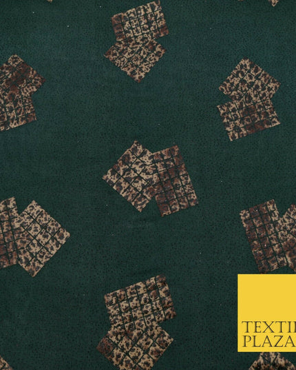 GREEN Leopard Waffle Cube Metallic Glitter Stretch Jersey Fabric - 59" 1575