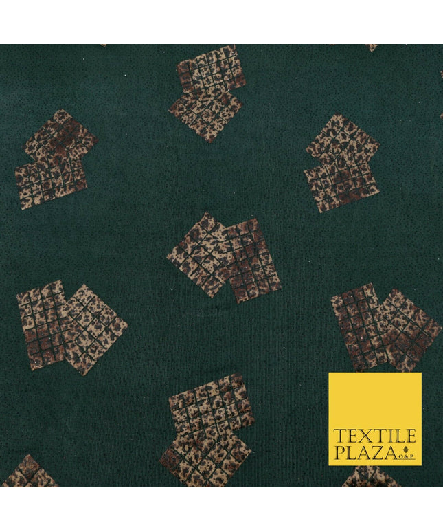 GREEN Leopard Waffle Cube Metallic Glitter Stretch Jersey Fabric - 59" 1575