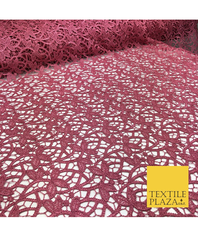 CHERRY PINK Premium Guipure Floral Webbed Lace Dress Fabric Wedding Bridal 862