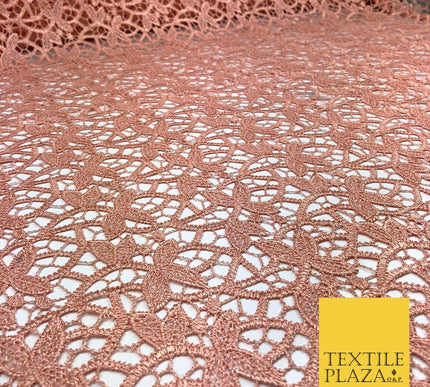 PEACH Premium Guipure Floral Webbed Lace Dress Fabric Wedding Bridal 860