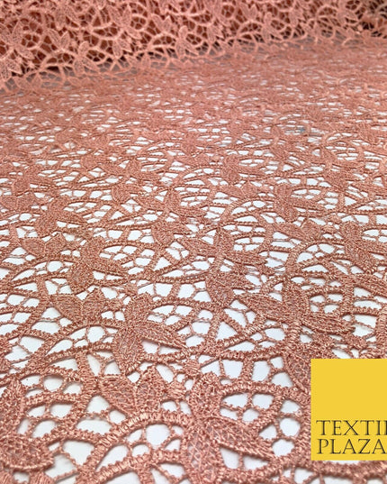 PEACH Premium Guipure Floral Webbed Lace Dress Fabric Wedding Bridal 860