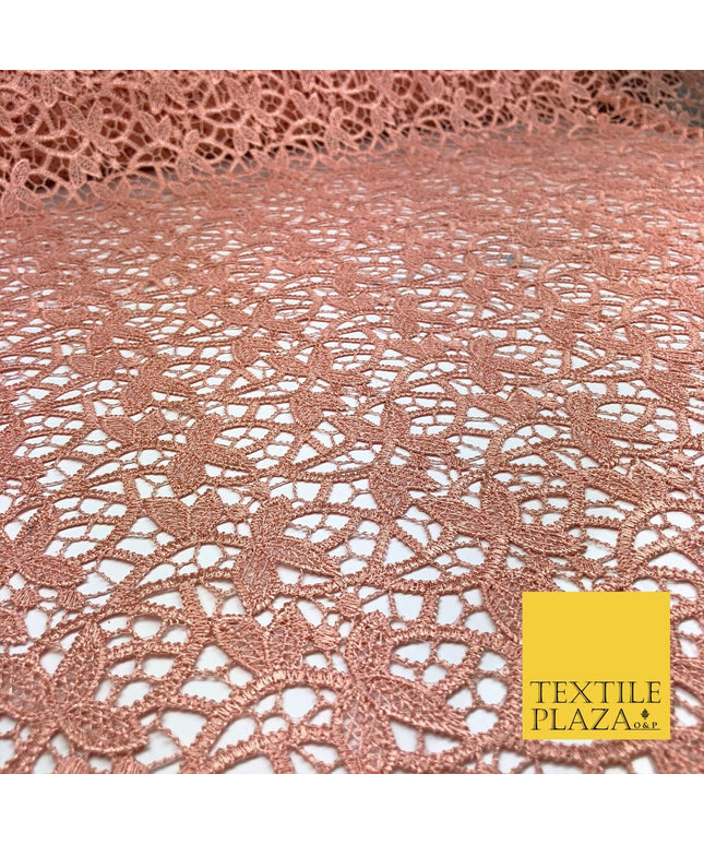 PEACH Premium Guipure Floral Webbed Lace Dress Fabric Wedding Bridal 860