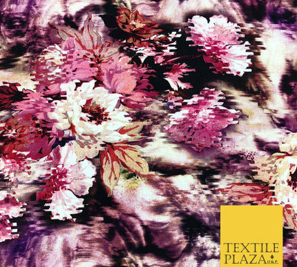 Pink Mix Techno Floral Digital Print Spun Rayon Viscose Dress Fabric Craft 1320