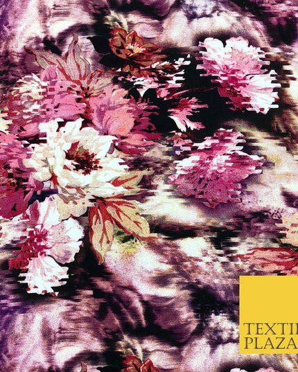 Pink Mix Techno Floral Digital Print Spun Rayon Viscose Dress Fabric Craft 1320