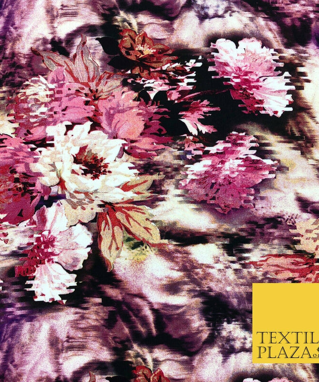 Pink Mix Techno Floral Digital Print Spun Rayon Viscose Dress Fabric Craft 1320
