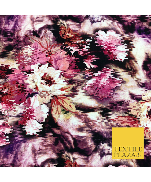 Pink Mix Techno Floral Digital Print Spun Rayon Viscose Dress Fabric Craft 1320