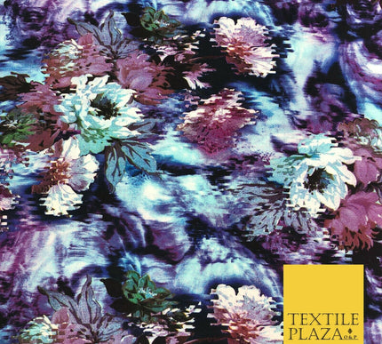 Blue Mix Techno Floral Digital Print Spun Rayon Viscose Dress Fabric Craft 1321