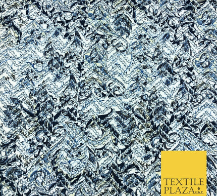 White Blue Abstract Digital Print Spun Rayon Viscose Dress Fabric Craft 59" 1318