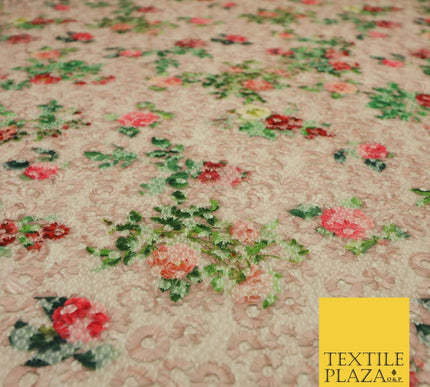 Dusty Pink Floral Digital Printed Embroidered Net Lace Dress Fabric Fashion 1768