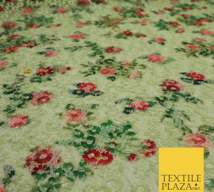 Green Floral Digital Printed Embroidered Net Lace Dress Fabric Fashion 1766