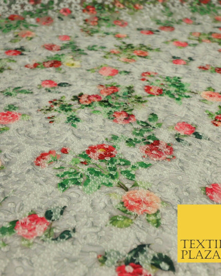 Grey Floral Digital Printed Embroidered Net Lace Dress Fabric Fashion 1767