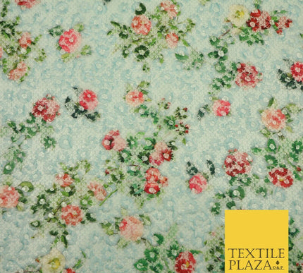 Dusty Blue Floral Digital Printed Embroidered Net Lace Dress Fabric Fashion 1764