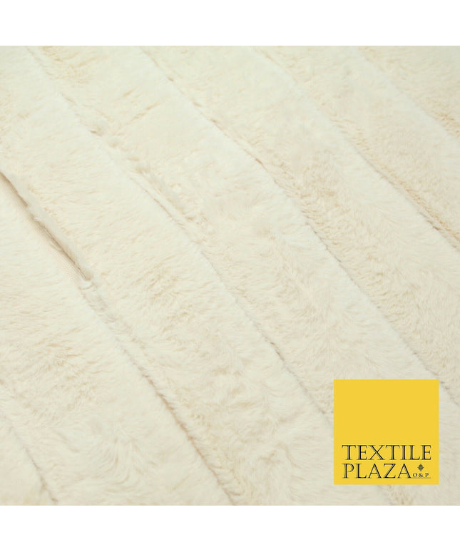 Luxury Super Soft Cream Ribbed Stripe Short Pile Faux Fur Fabric Material 1980