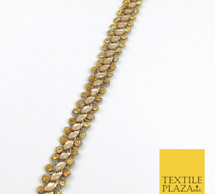 DARK GOLD 1.5cm Twin Beaded Silver Stone Trimming Gota Border Indian Ethnic X227