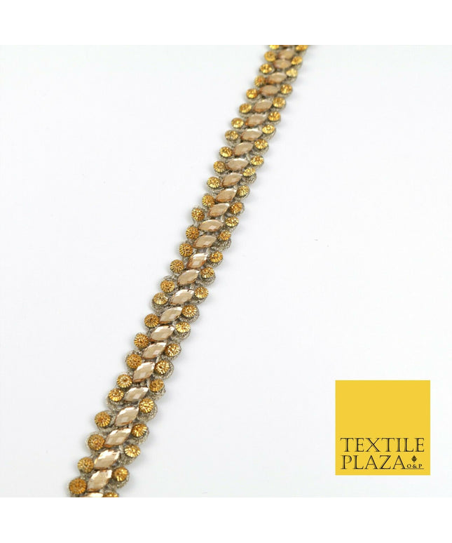 DARK GOLD 1.5cm Twin Beaded Silver Stone Trimming Gota Border Indian Ethnic X227