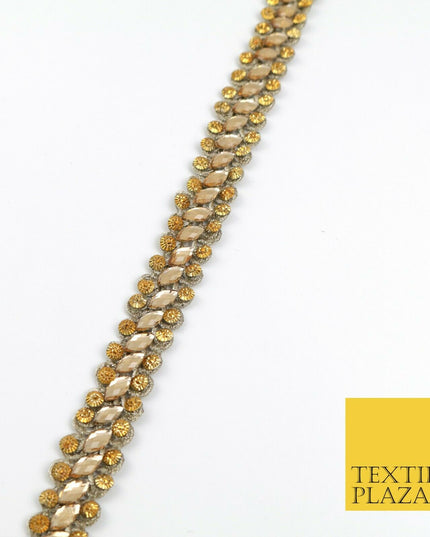 DARK GOLD 1.5cm Twin Beaded Silver Stone Trimming Gota Border Indian Ethnic X227