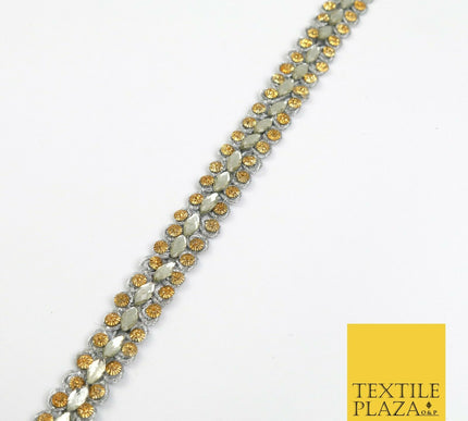 GREY 1.5cm Twin Beaded Silver Stone Trimming Gota Border Indian Ethnic X226