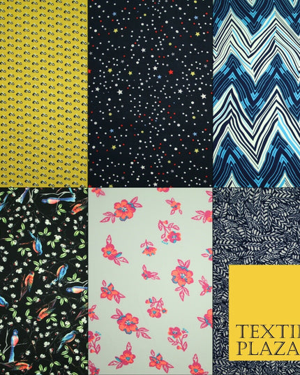 Premium Unusual Abstract Bird Neon Small Printed Bubble Crepe Dress Fabric 58"