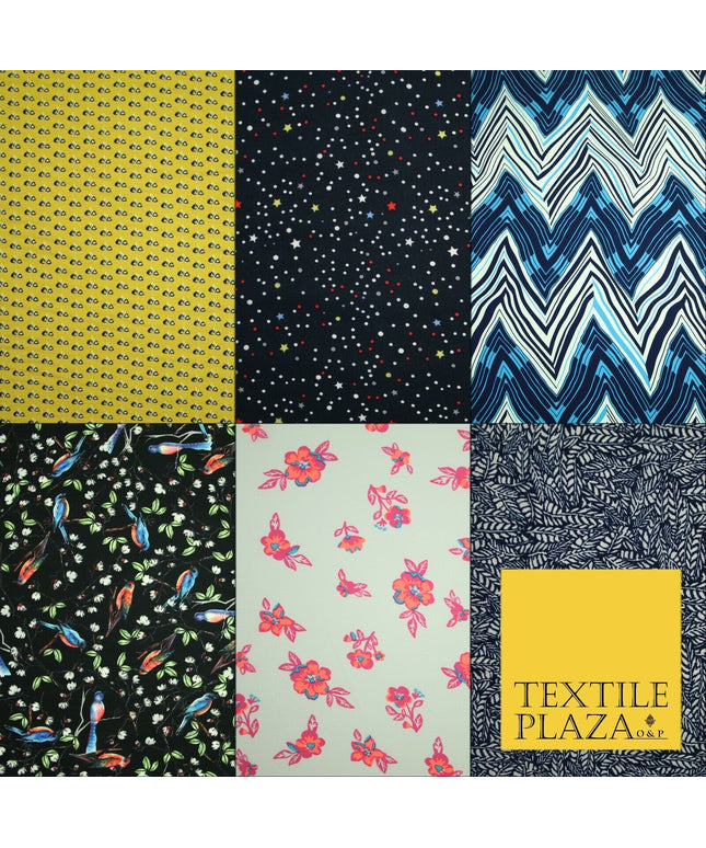 Premium Unusual Abstract Bird Neon Small Printed Bubble Crepe Dress Fabric 58"