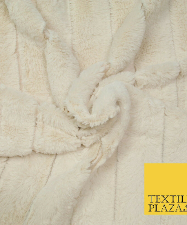 Luxury Super Soft Cream Ribbed Stripe Short Pile Faux Fur Fabric Material 1980