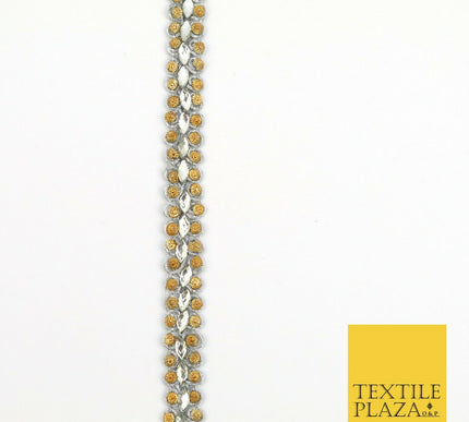 GREY 1.5cm Twin Beaded Silver Stone Trimming Gota Border Indian Ethnic X226