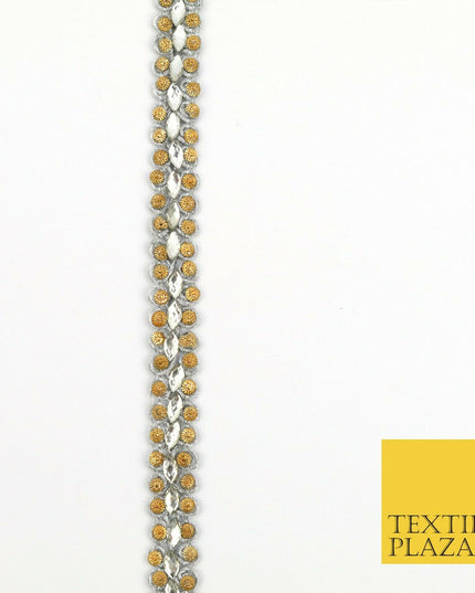 GREY 1.5cm Twin Beaded Silver Stone Trimming Gota Border Indian Ethnic X226