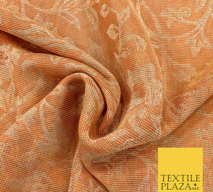 Rust/Dark Orange Floral Metallic Design Fabric - Shimmer Sparkle Glitter - 54"