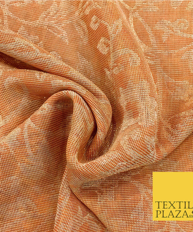 Rust/Dark Orange Floral Metallic Design Fabric - Shimmer Sparkle Glitter - 54"