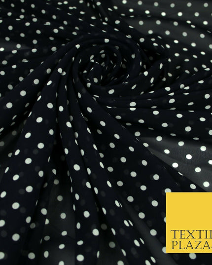 Premium Black Blue White Polka Dot Multi Spotted Printed Georgette Dress Fabric