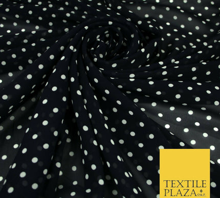 Premium Black Blue White Polka Dot Multi Spotted Printed Georgette Dress Fabric
