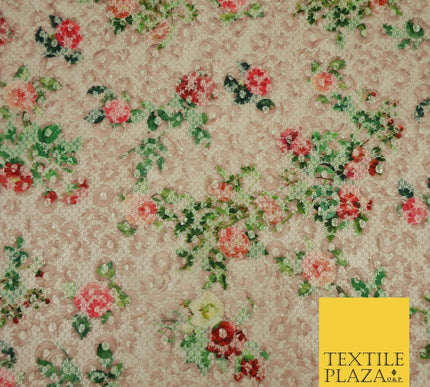 Dusty Pink Floral Digital Printed Embroidered Net Lace Dress Fabric Fashion 1768