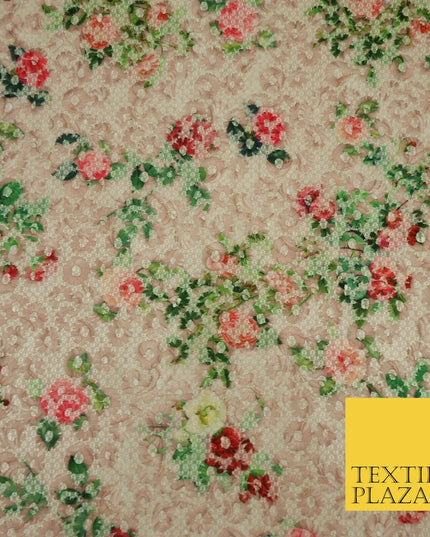Dusty Pink Floral Digital Printed Embroidered Net Lace Dress Fabric Fashion 1768