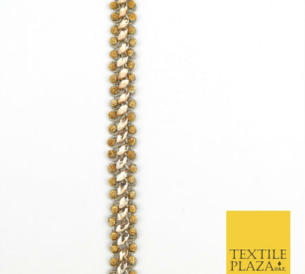 DARK GOLD 1.5cm Twin Beaded Silver Stone Trimming Gota Border Indian Ethnic X227