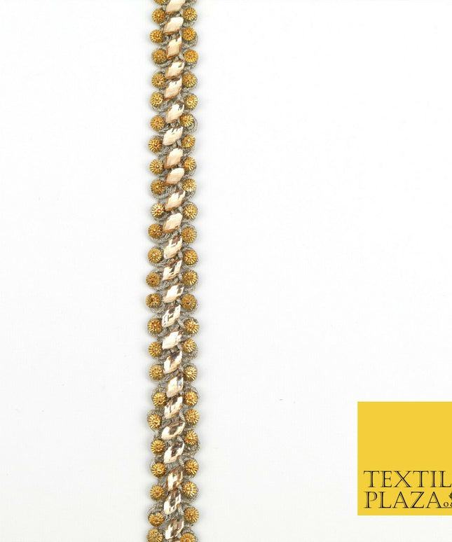 DARK GOLD 1.5cm Twin Beaded Silver Stone Trimming Gota Border Indian Ethnic X227