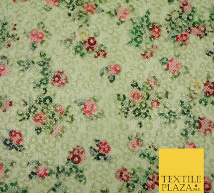 Green Floral Digital Printed Embroidered Net Lace Dress Fabric Fashion 1766