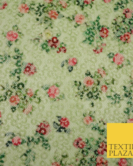 Green Floral Digital Printed Embroidered Net Lace Dress Fabric Fashion 1766