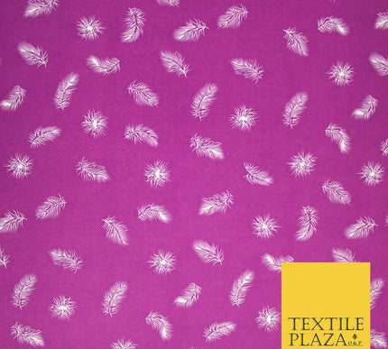 Small Floating White Peacock Feather Printed Crepe Polyester Dress Fabric 58"