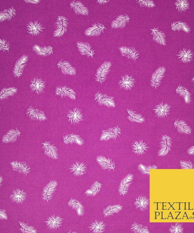 Small Floating White Peacock Feather Printed Crepe Polyester Dress Fabric 58"