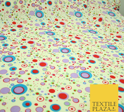 Cream Colourful Circles Dots Dotted Printed Crepe Polyester Dress Fabric 2734