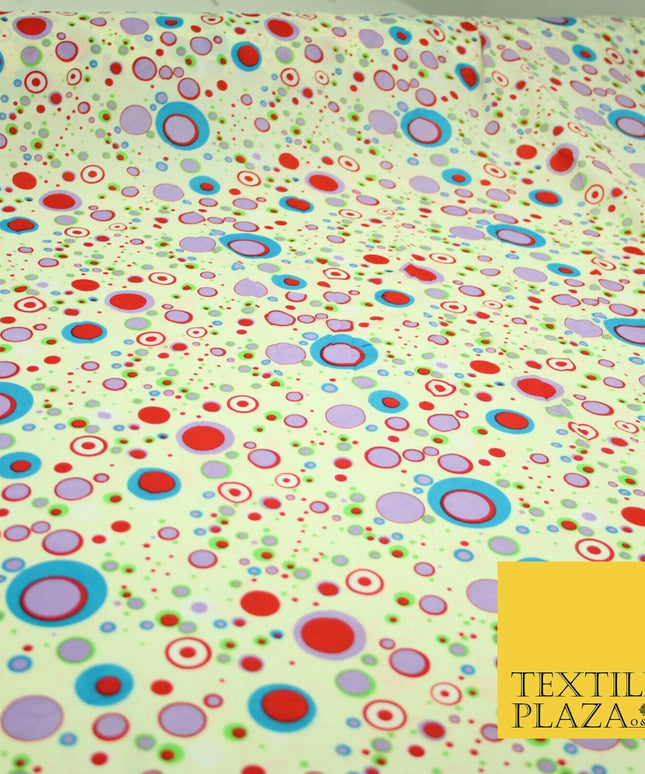 Cream Colourful Circles Dots Dotted Printed Crepe Polyester Dress Fabric 2734