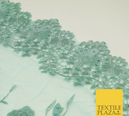 SEA GREEN 3D Flower Trio Scalloped Embroidered Net Lace Dress Fancy Bridal 1586